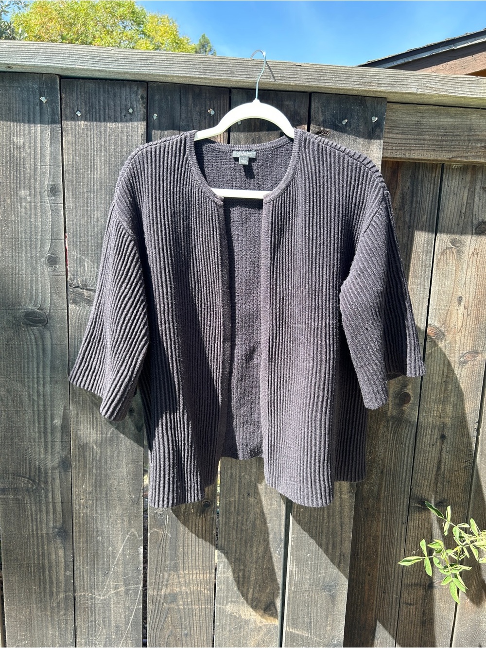 Ann Taylor Factory Black Ribbed 3/4 Sleeve open front cardigan